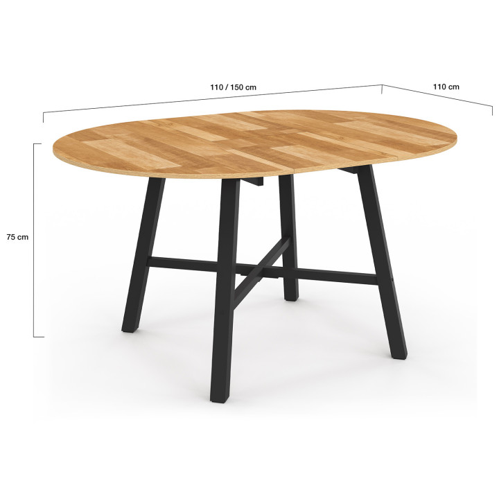 Mesa de comedor redonda extensible 4-6 personas madera y metal negro - MADELEINE | Mesa de comedor redonda extensible 4-6 person