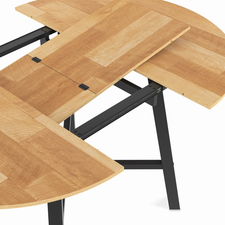 Mesa de comedor redonda extensible 4-6 personas madera y metal negro - MADELEINE | Mesa de comedor redonda extensible 4-6 person