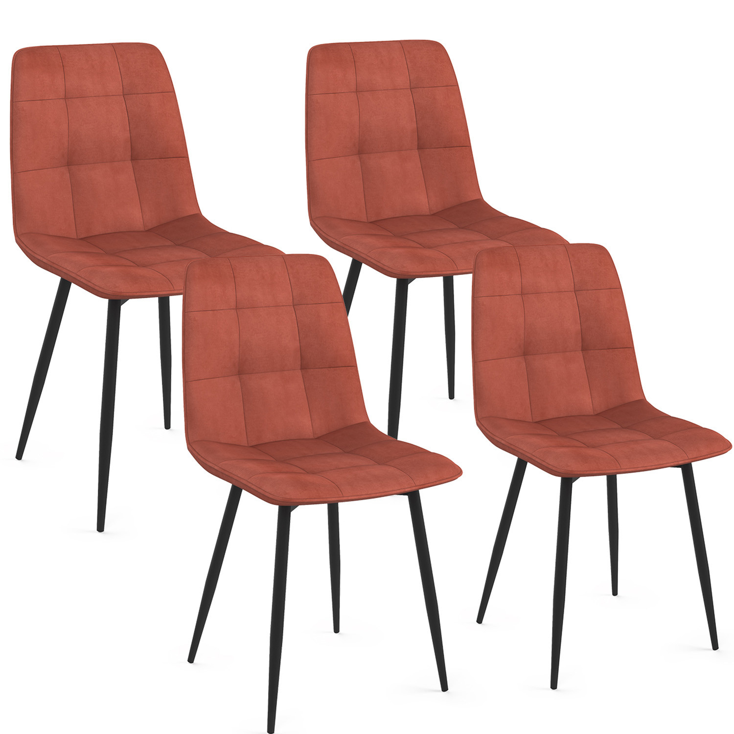 Lot de 4 chaises en velours terracotta avec des assises matelassées
