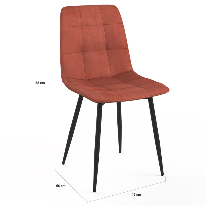 Lote de 4 sillas de terciopelo terracota - MILA | Sillas de terciopelo terracota IDMarket