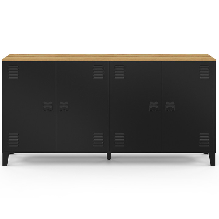 ESTER 160 cm Credenza a 4 ante in metallo nero con piano in legno dal design industriale