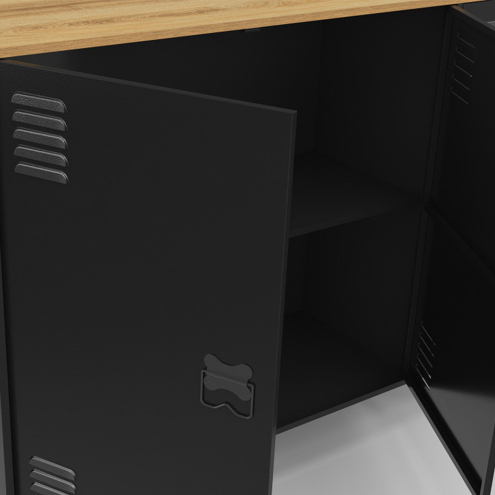 ESTER 160 cm Credenza a 4 ante in metallo nero con piano in legno dal design industriale