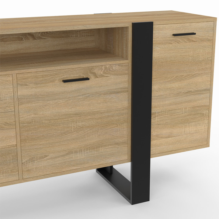 Aparador de 3 puertas y 3 cajones de 180 cm XXL con nicho de madera y negro - PHOENIX | IdMarket