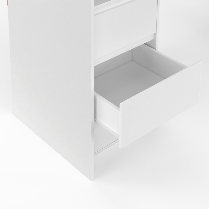 Armario doble extensible 120/180 cm blanco con 6 cajones + estantes + armario doble + cortina gris - MERYL | IDMarket