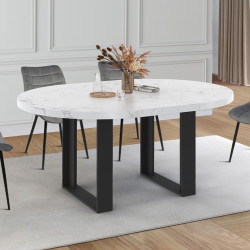 Mesa de comedor redonda extensible con tapa efecto mármol blanco - ALASKA | IDMarket