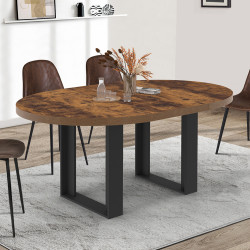 Mesa de comedor redonda extensible 4-6 personas madera oscura efecto envejecido y negro - PHOENIX | IDMarket