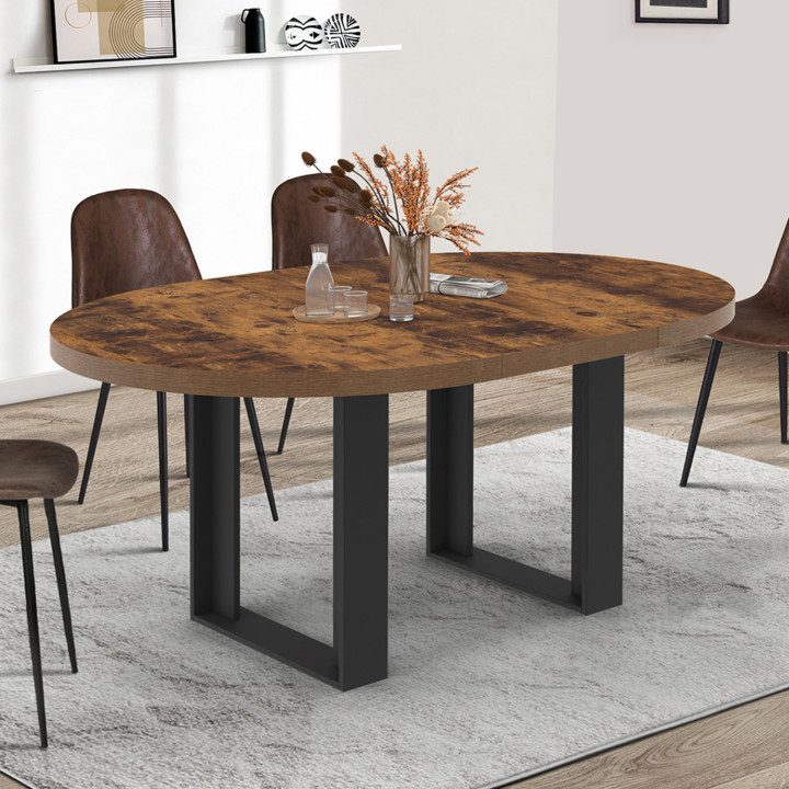 Mesa de comedor redonda extensible 4-6 personas madera oscura efecto envejecido y negro - PHOENIX | IDMarket