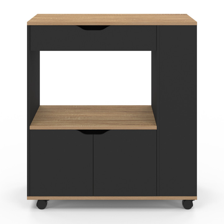 Aparador de cocina para microondas con cajón y especiero, madera negra - COSI | España IDMarket