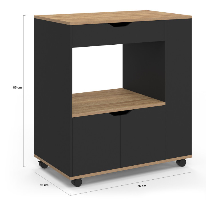 Aparador de cocina para microondas con cajón y especiero, madera negra - COSI | España IDMarket