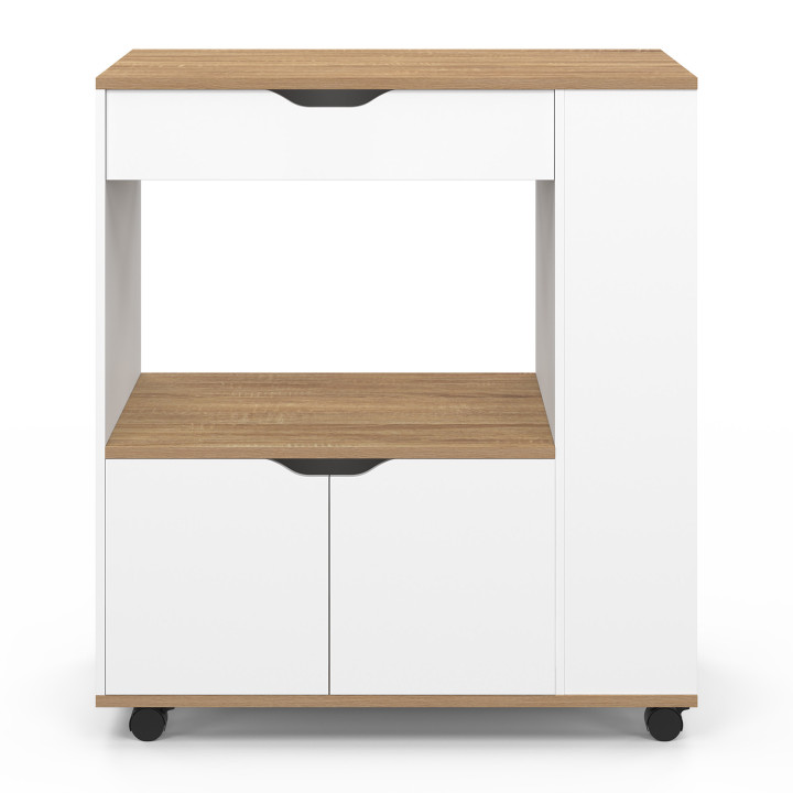 Aparador para microondas de cocina con cajón y especiero, madera blanca - COSI | España IDMarket