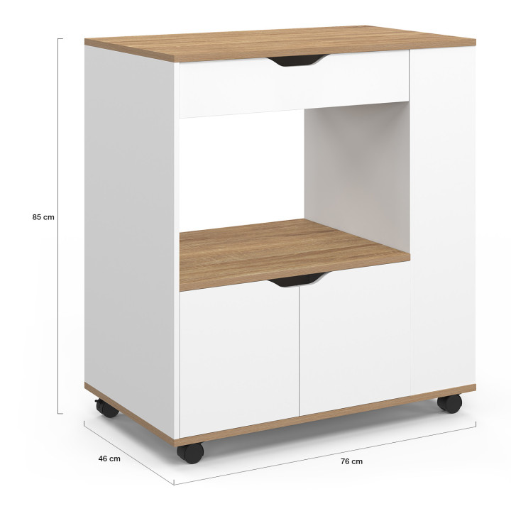 Aparador para microondas de cocina con cajón y especiero, madera blanca - COSI | España IDMarket