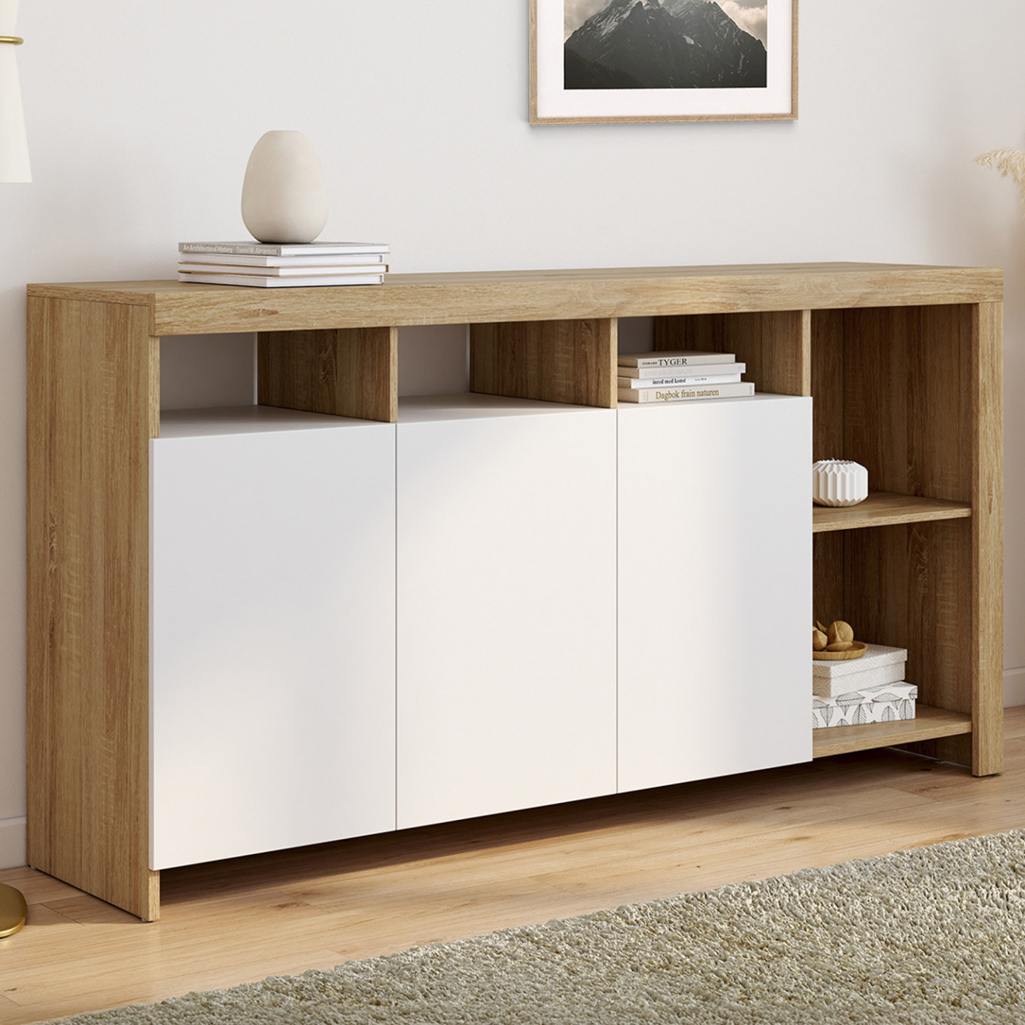 Mobile alto da cucina con 2 cassetti e 4 ante, dispensa da cucina, credenza, buffet da cucina