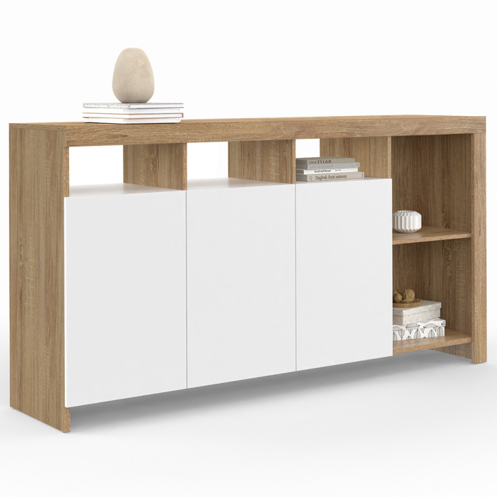 Aparador de 140 cm con puertas de madera y blancas - MALO [ IDMarket