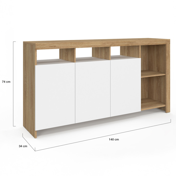 Aparador de 140 cm con puertas de madera y blancas - MALO [ IDMarket