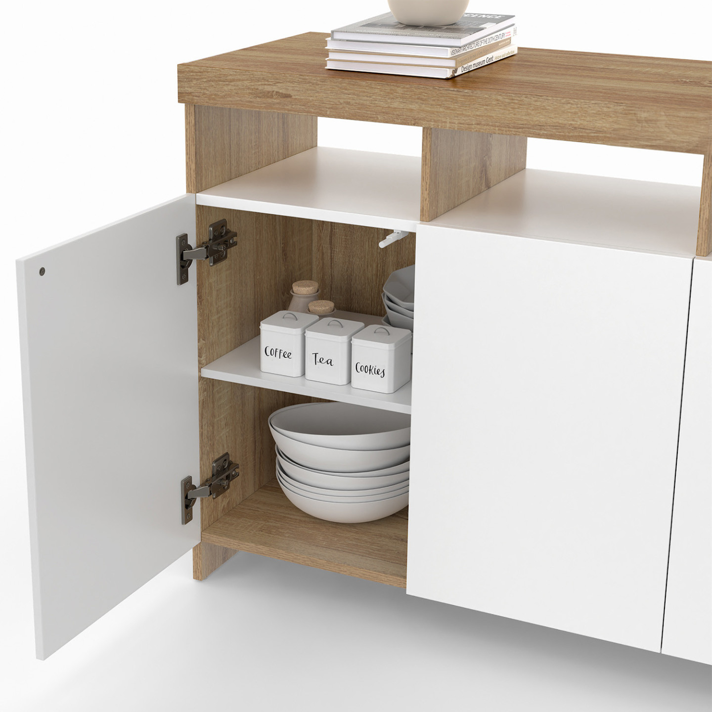 Buffet De Salon 3 Portes 140x40x76cm Avec LED - Rangement Modulable Et éclairage Intelligent - Blanc - 7