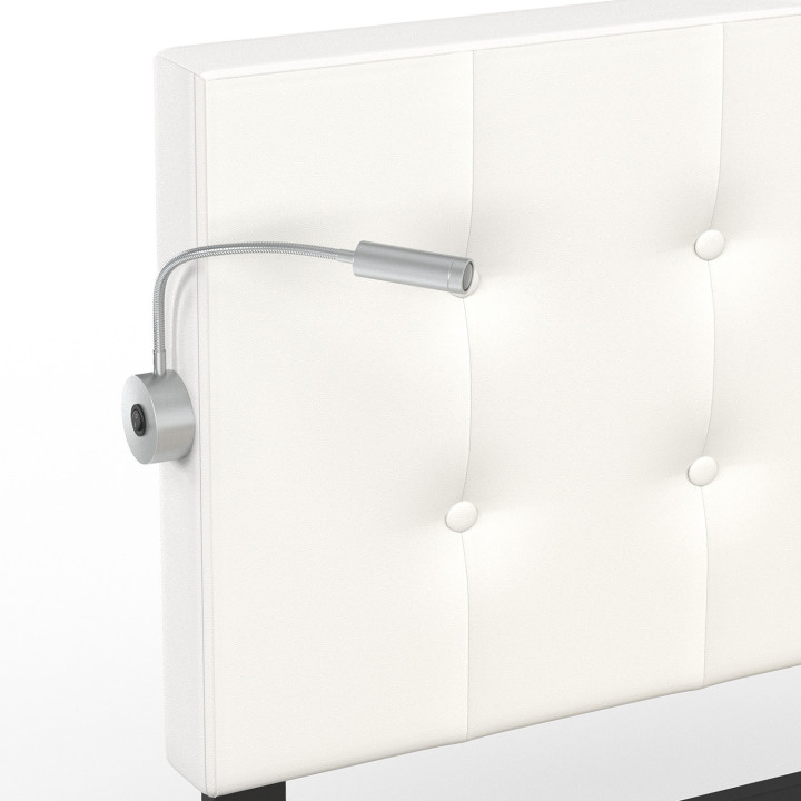 ¡Cama doble 140 x 190 cabecero tapizado PVC blanco y luces de lectura - MAEL | Zen Cart! IDMarket