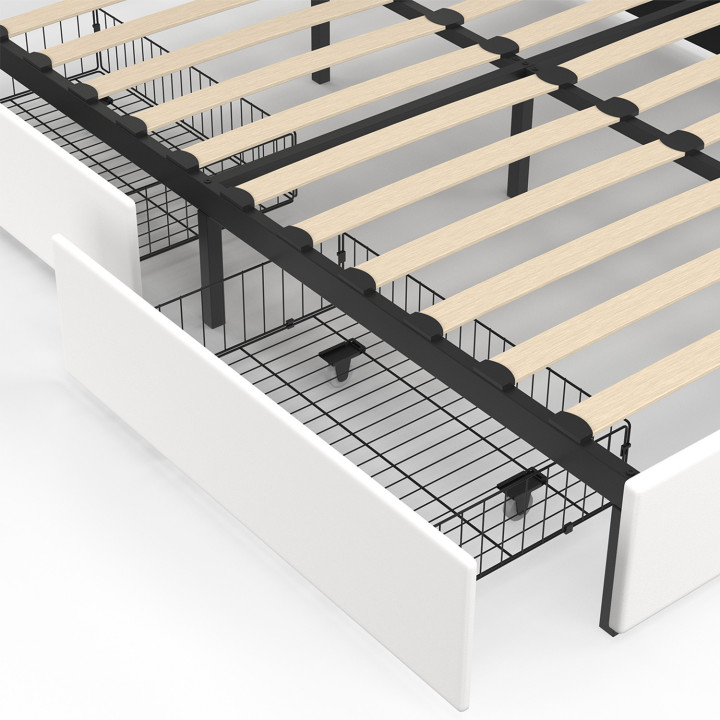 ¡Cama doble 140 x 190 cabecero tapizado PVC blanco y luces de lectura - MAEL | Zen Cart! IDMarket