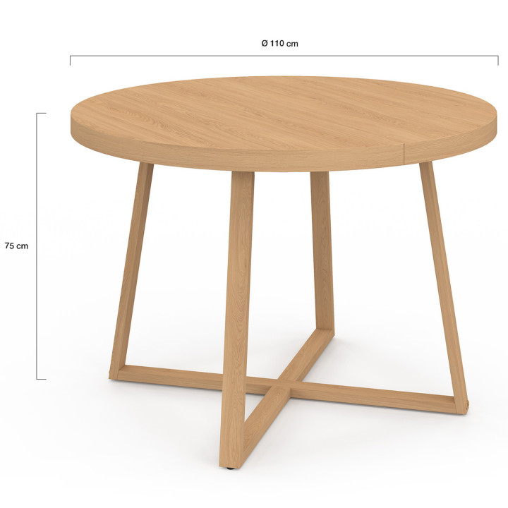 Mesa de comedor redonda 6 personas efecto haya - SELMA | Mesa de comedor redonda 6 personas efecto haya IDMarket