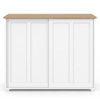 Buffet Bas Jango 2 Portes Coulissantes Blanc Et Plateau Bois - 100 Cm De Long, Rangement Pratique Pour Salon Ou Salle à Manger