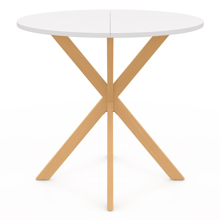 Ronde eettafel met houten spinnenpoot en wit tafelblad - GISELE