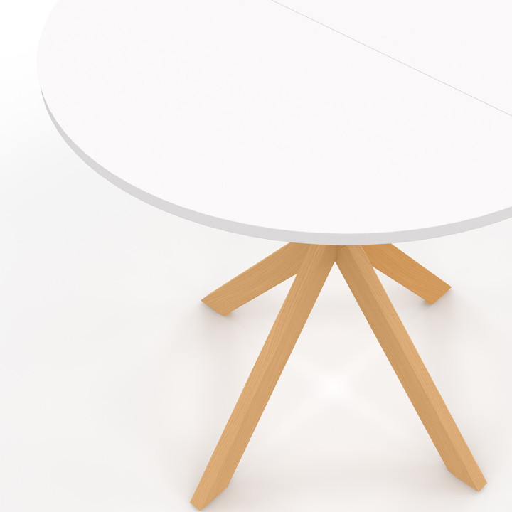 Ronde eettafel met houten spinnenpoot en wit tafelblad - GISELE