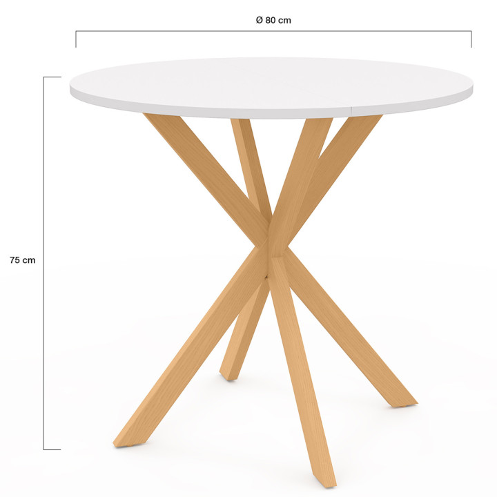 Tavolo da pranzo rotondo con base a ragno in legno e piano bianco - GISELE