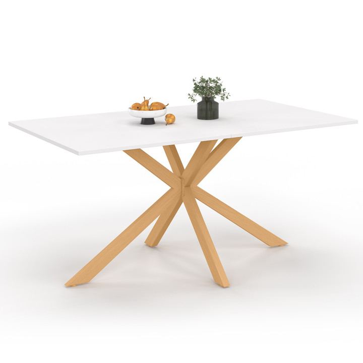 Mesa de comedor rectangular con patas de araña de madera y tapa blanca - GISELE | IDMarket