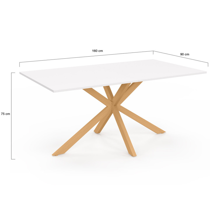 Mesa de comedor rectangular con patas de araña de madera y tapa blanca - GISELE | IDMarket