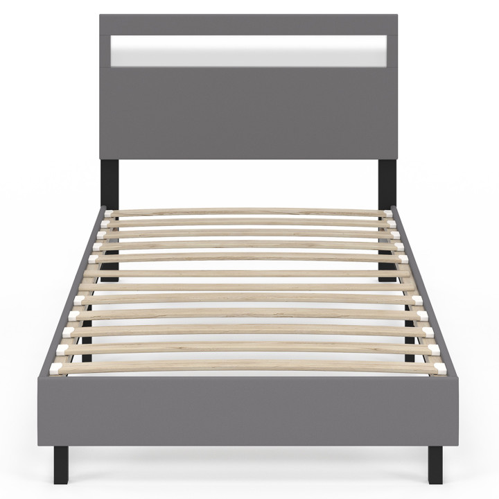 Cama individual con cabecero LED integrado y somier 90 x 190 cm PVC gris - NEO | IDMarket