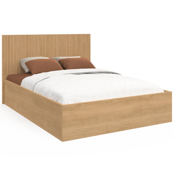 Letto matrimoniale 140x190cm con testiera e rete a doghe effetto legno - JULIETTE | IdMarket