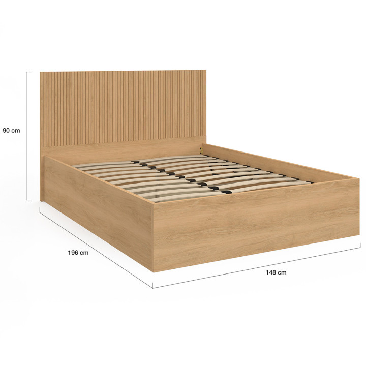 Doppeltes Kastenbett 140x190cm mit Kopfteil und Lattenrost mit Latteneffekt und Holz - JULIETTE | IdMarket