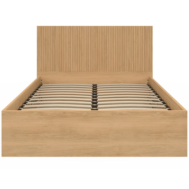 Cama doble arcón 140x190cm con cabecero y somier de láminas efecto madera - JULIETTE | IdMarket