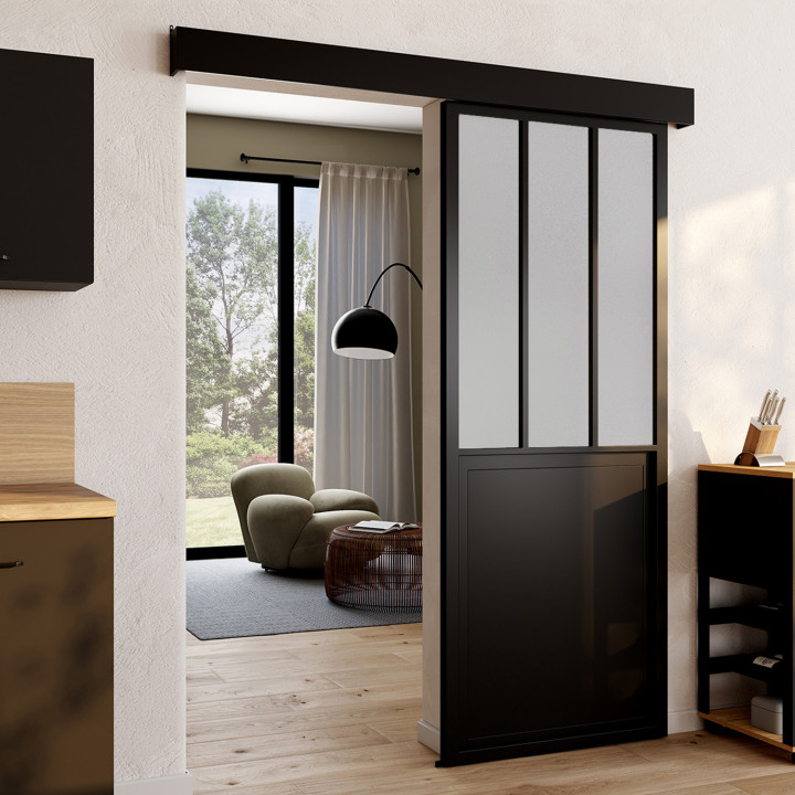 Kit puerta corredera 83 cm cristal templado esmerilado, metal | IdMarket