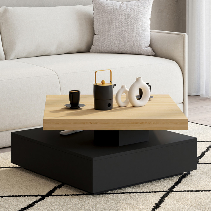 Mesa de centro cuadrada giratoria en madera y negro - THEA | IDMarket