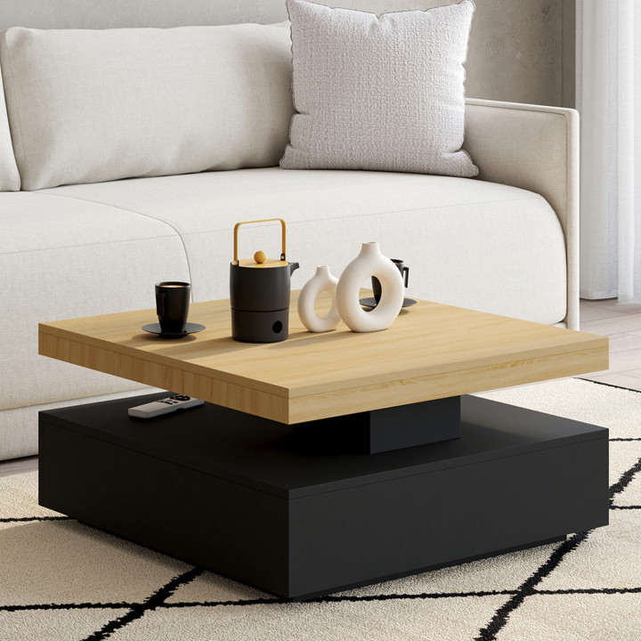 Mesa de centro cuadrada giratoria en madera y negro - THEA | IDMarket