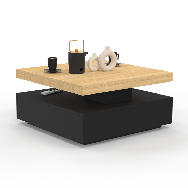 Mesa de centro cuadrada giratoria en madera y negro - THEA | IDMarket