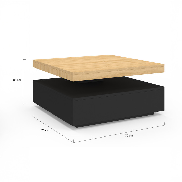 Mesa de centro cuadrada giratoria en madera y negro - THEA | IDMarket