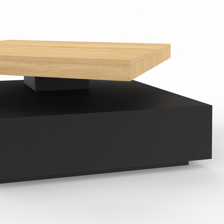 Mesa de centro cuadrada giratoria en madera y negro - THEA | IDMarket