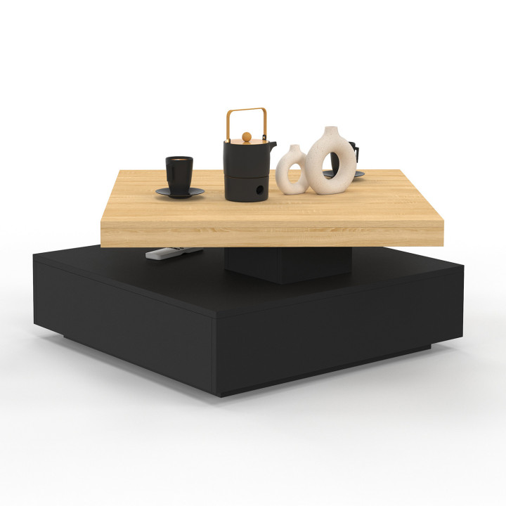 Mesa de centro cuadrada giratoria en madera y negro - THEA | IDMarket
