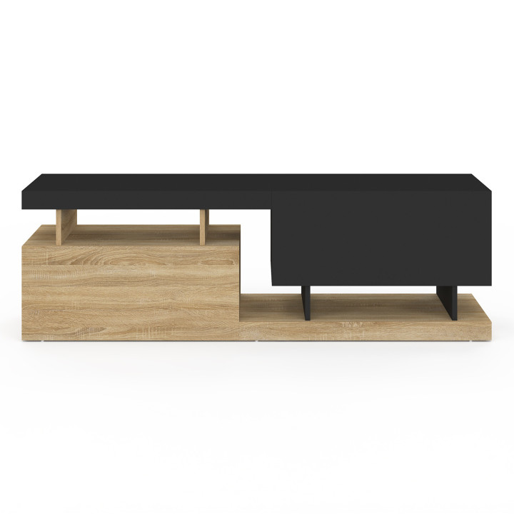 Mueble TV 140cm 2 puertas negro y efecto madera - ANGULO | IdMarket