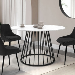 Mesa de comedor redonda con tablero efecto mármol blanco y base de metal - YUNA | ID Market
