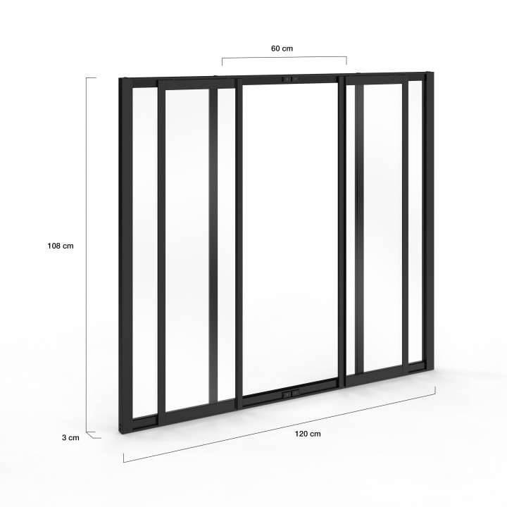 Techo corredizo de 4 cristales 120 x 108 cm en metal negro y cristal templado IDMarket