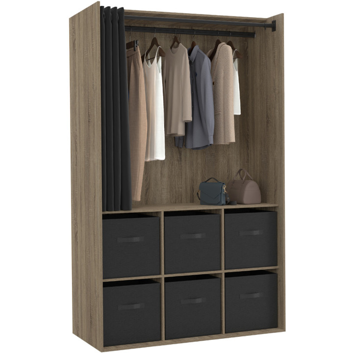 ¡Armario 104 x 50 x 172 cm haya con 6 cajas de almacenaje + cortina negra - DIANE | Zen Cart! IDMarket