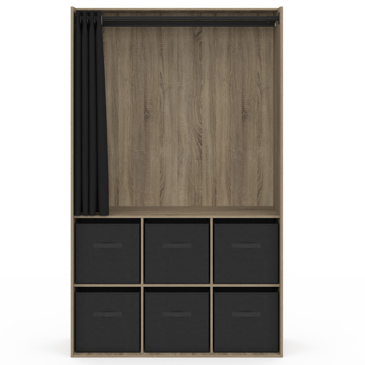 ¡Armario 104 x 50 x 172 cm haya con 6 cajas de almacenaje + cortina negra - DIANE | Zen Cart! IDMarket