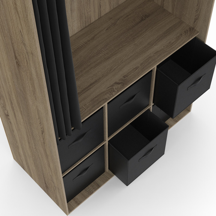 ¡Armario 104 x 50 x 172 cm haya con 6 cajas de almacenaje + cortina negra - DIANE | Zen Cart! IDMarket