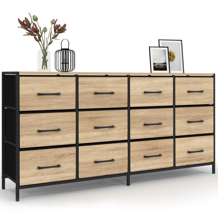 Kommode mit 12 Schubladen aus Stoff in industriellem Design 140 cm - UTAH | IDMarket