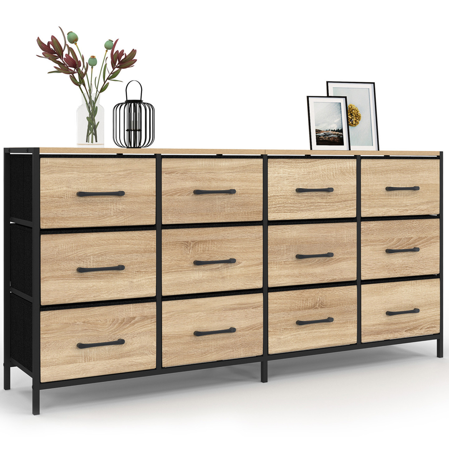Kommode mit 12 Schubladen aus Stoff in industriellem Design 140 cm - UTAH