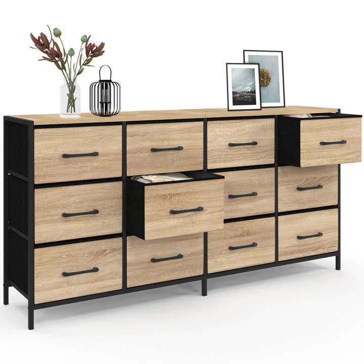 Kommode mit 12 Schubladen aus Stoff in industriellem Design 140 cm - UTAH | IDMarket