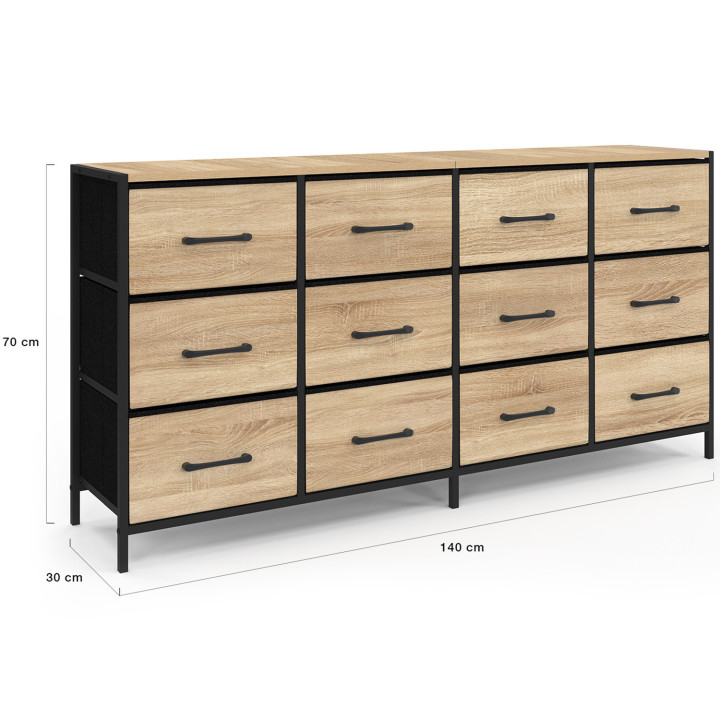 Kommode mit 12 Schubladen aus Stoff in industriellem Design 140 cm - UTAH | IDMarket