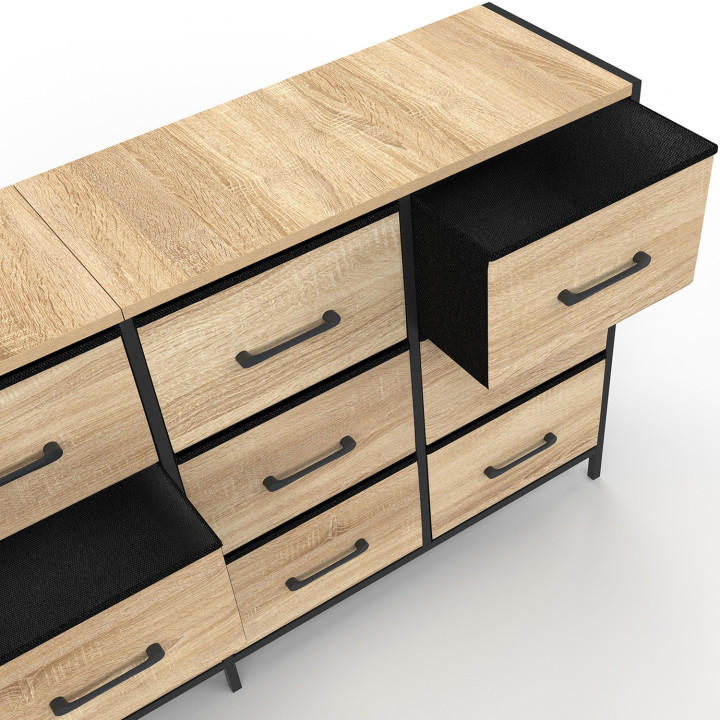 Kommode mit 12 Schubladen aus Stoff in industriellem Design 140 cm - UTAH | IDMarket